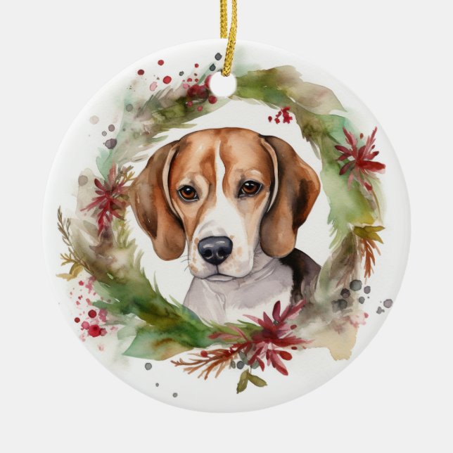 Beagle-jul-andedräkt Festive Valp Julgransprydnad Keramik (Framsidan)
