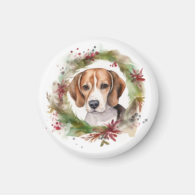 Beagle-jul-andedräkt Festive Valp Magnet (Framsidan)