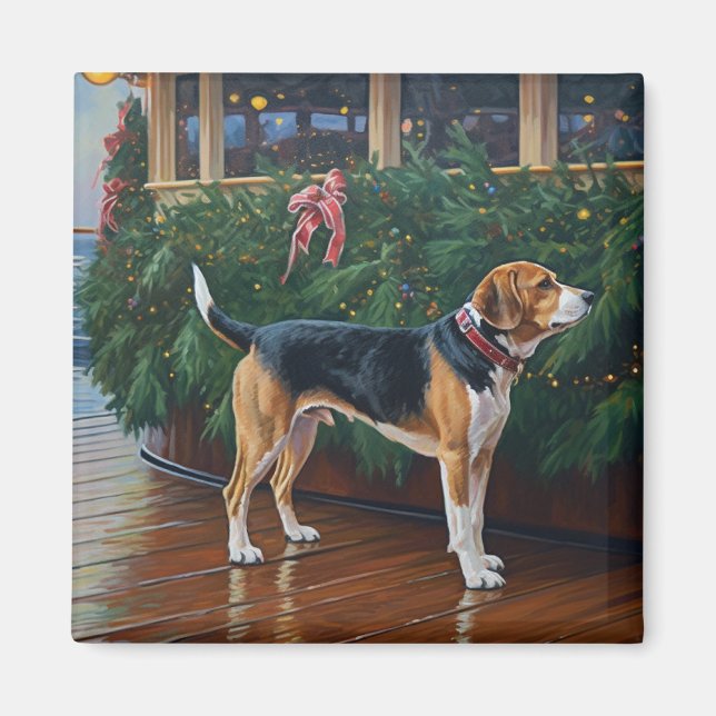 Beagle jul Cruise: Pawsome Helgdag Delight Magnet (Framsidan)