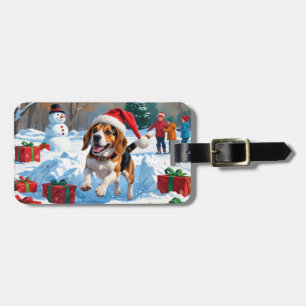Beagle jul festiva snöscen bagagebricka