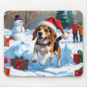 Beagle jul festiva snöscen musmatta