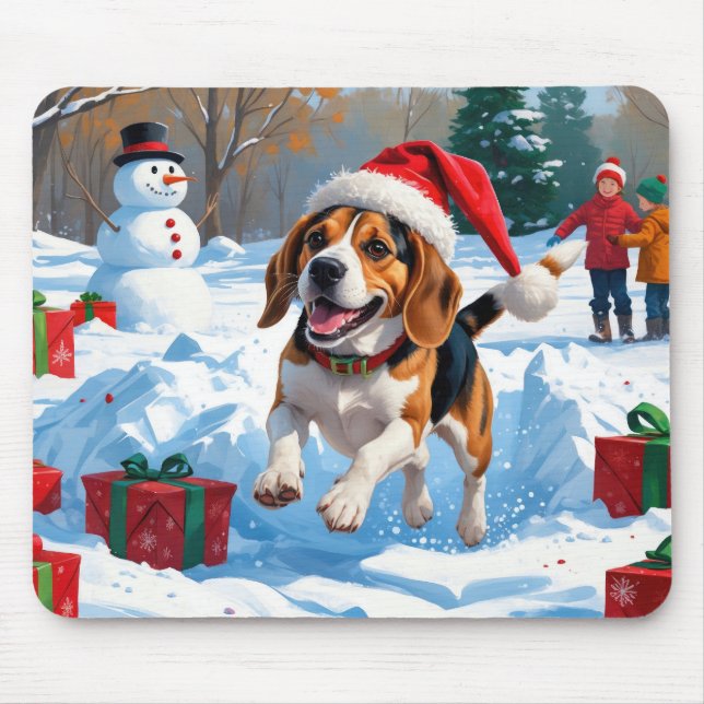 Beagle jul festiva snöscen musmatta (Framsidan)