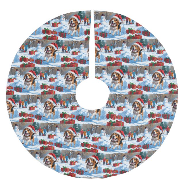 Beagle jul festlig snöscen julgransmatta borstad polyester (Framsidan)