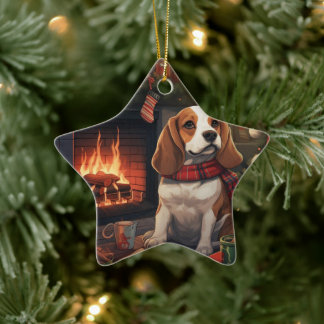 Beagle jul, Gift for Beagle Police Älskare Julgransprydnad Keramik