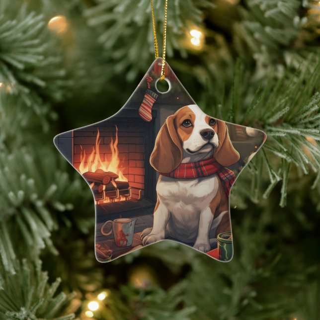 Beagle jul, Gift for Beagle Police Älskare Julgransprydnad Keramik (Träd)