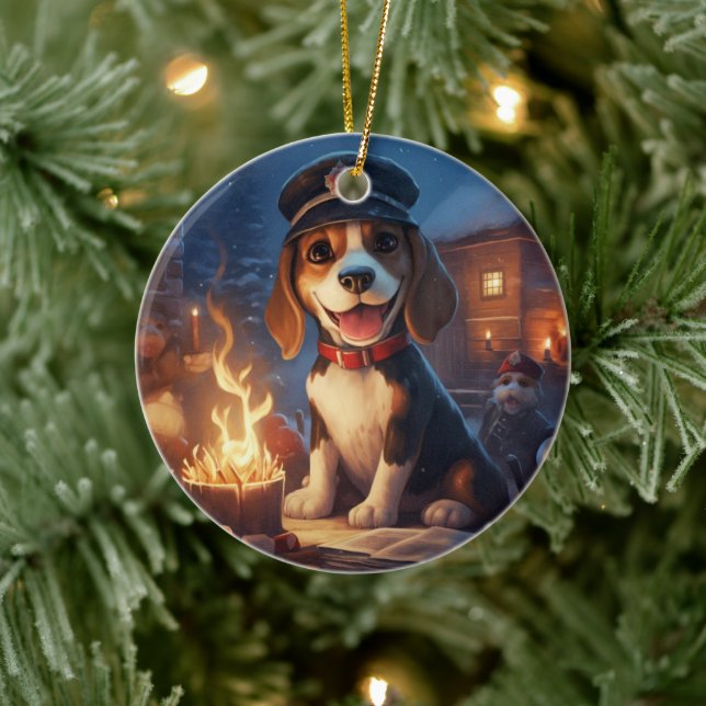 Beagle jul, Gift for Beagle Police Älskare Julgransprydnad Keramik (Träd)