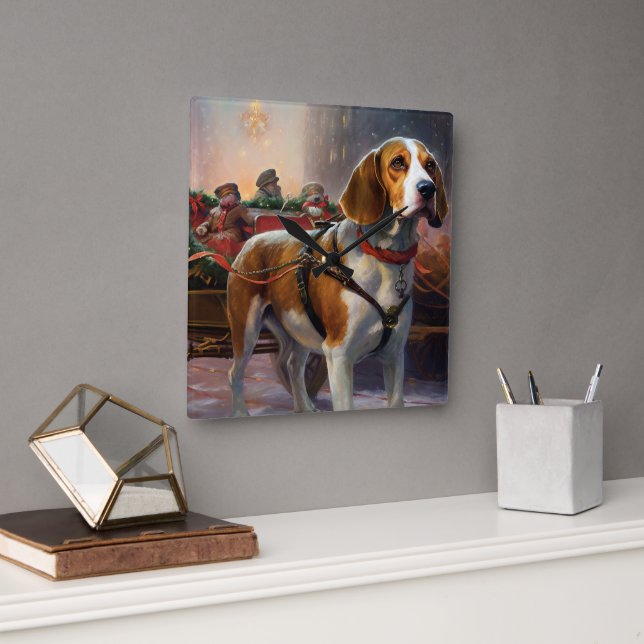 Beagle jul högtidssäsong fyrkantig klocka (Kontor)