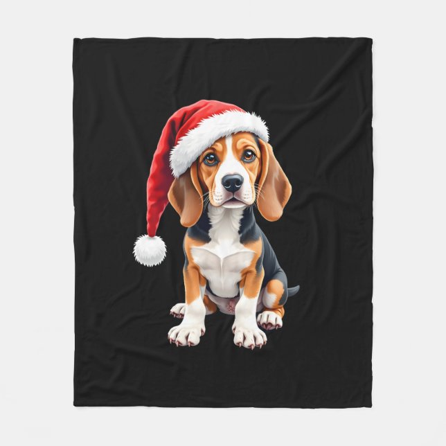 Beagle jul-Hund-Långärmad T-Shirt Fleecefilt (Framsidan)
