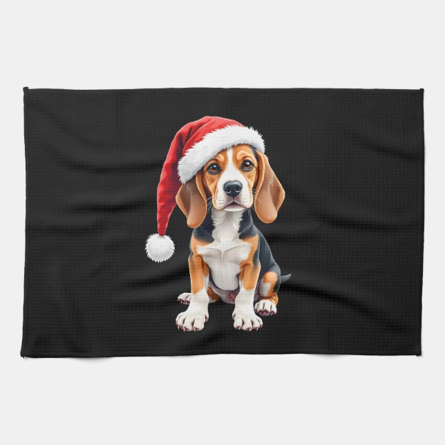 Beagle jul-Hund-Långärmad T-Shirt Kökshandduk (Horisontell)