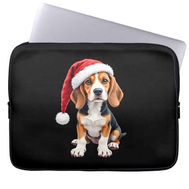 Beagle jul-Hund-Långärmad T-Shirt Laptop Fodral (Framsidan)