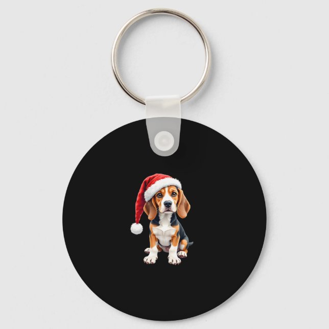 Beagle jul-Hund-Långärmad T-Shirt Nyckelring (Framsida)