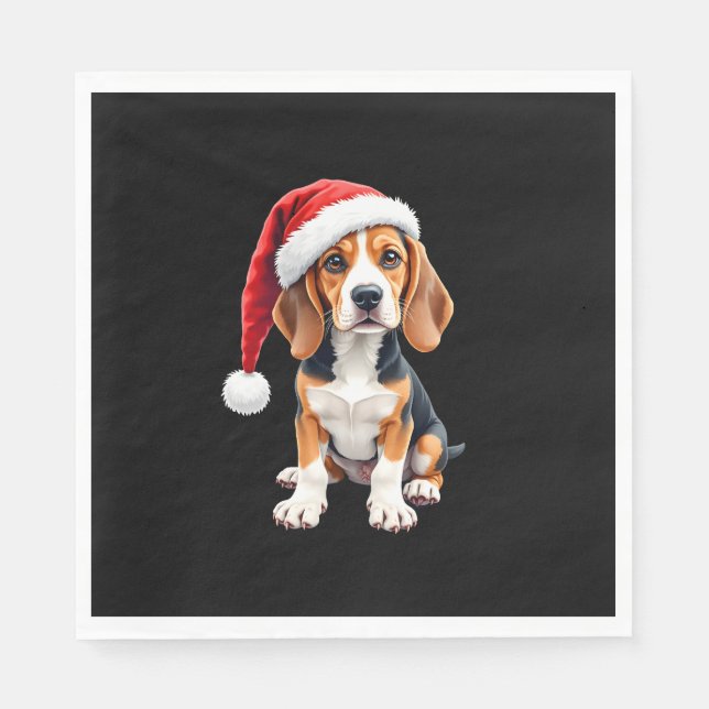 Beagle jul-Hund-Långärmad T-Shirt Pappersservett (Framsidan)