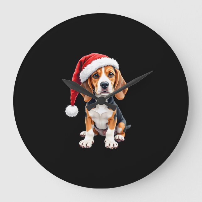 Beagle jul-Hund-Långärmad T-Shirt Stor Klocka (Framsida)