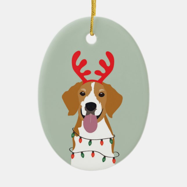Beagle jul Hund Merry Woofmas Julgransprydnad Keramik (Framsidan)