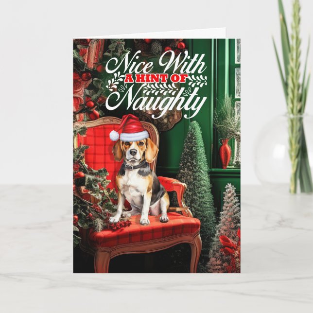 Beagle jul Hund Naughty eller Nice Helgkort (Framsida)