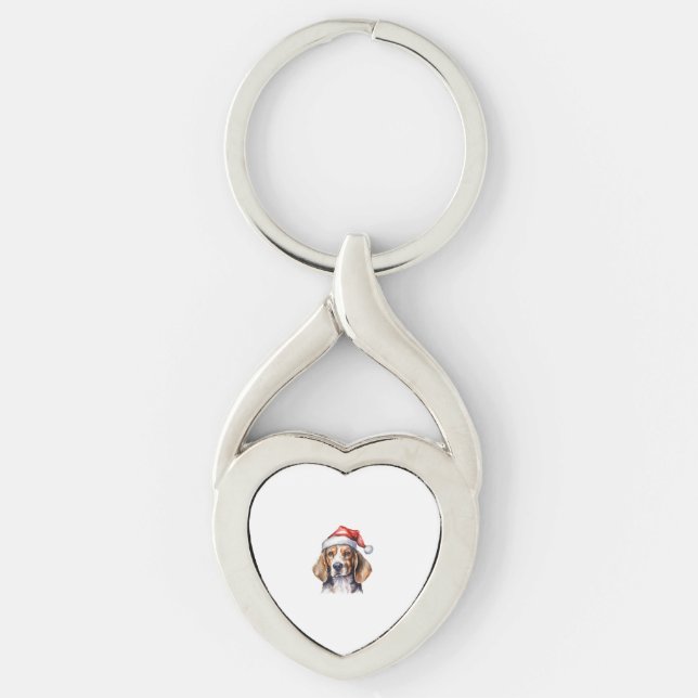 Beagle jul-Hund Twisted Heart Silverfärgad Nyckelring (Framsidan)