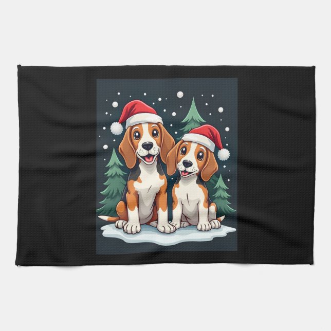 Beagle jul Hundägare Julafton Helgdag Pajama Lon Kökshandduk (Horisontell)
