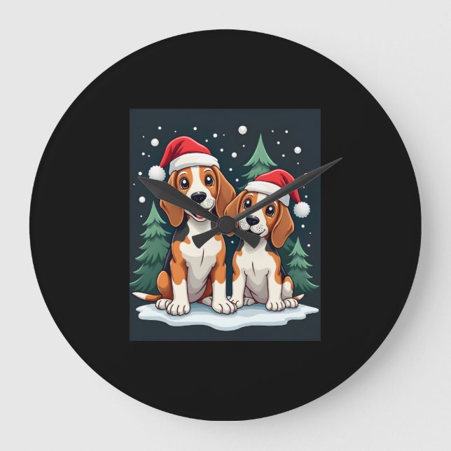 Beagle jul Hundägare Julafton Helgdag Pajama Lon Stor Klocka (Framsida)