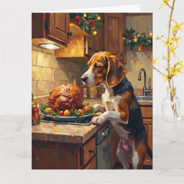 Beagle jul köksdisk sniffer kort (Gul blomma)