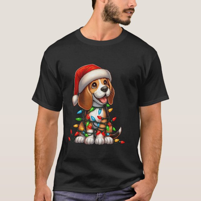Beagle jul Ljus Santa Hat Boys Girls Kids T Shirt (Framsida)