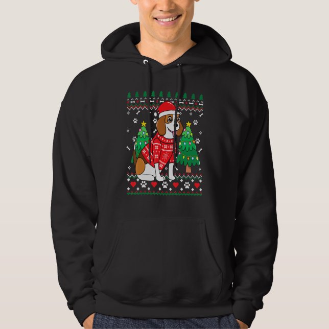 Beagle jul Ornament Träd Mamma Pappa Hund Julafton Hoodie (Framsida)