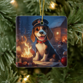 Beagle jul, present till Beagle-polisen älskare Julgransprydnad Keramik
