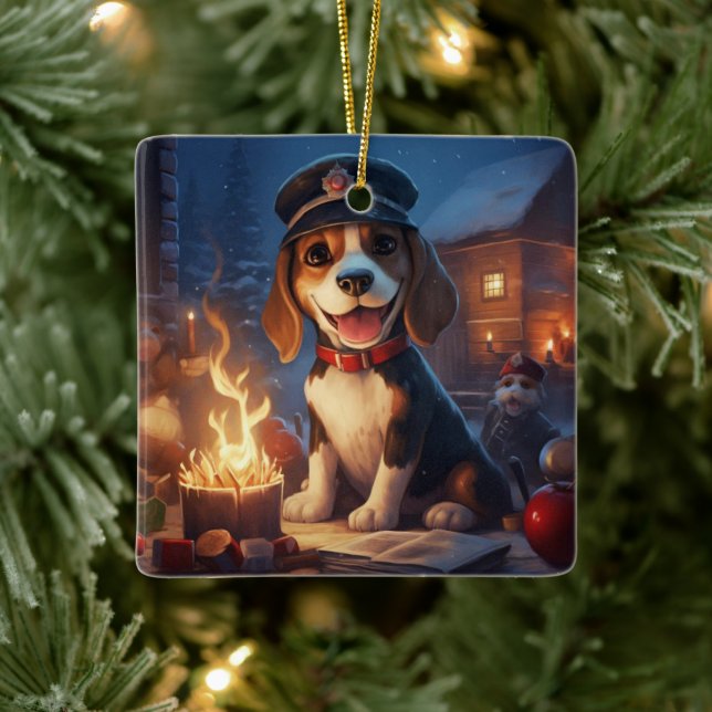 Beagle jul, present till Beagle-polisen älskare Julgransprydnad Keramik (Träd)
