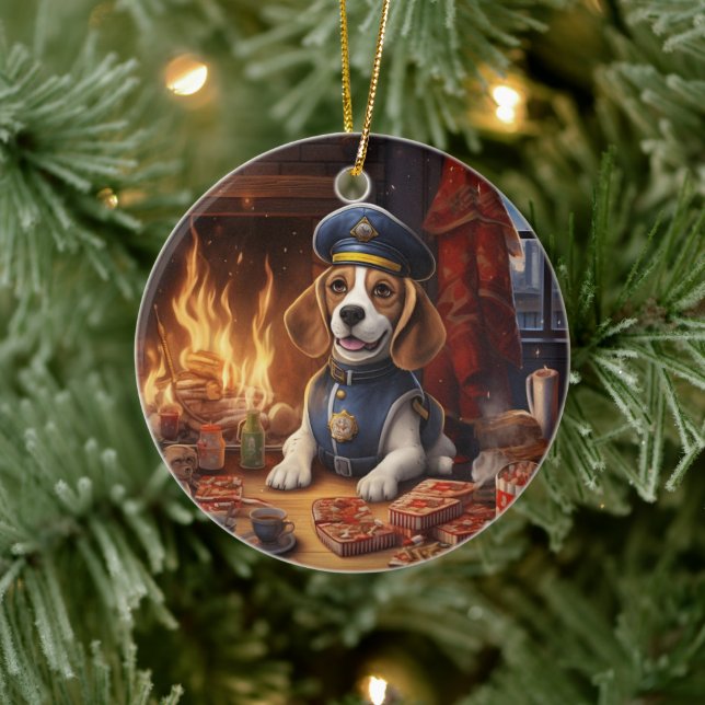 Beagle jul, present till Beagle polisfantast Julgransprydnad Keramik (Träd)