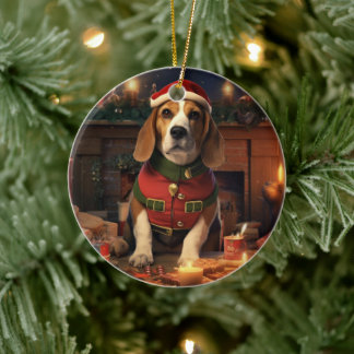 Beagle jul, present till Beagle polishälska Julgransprydnad Keramik