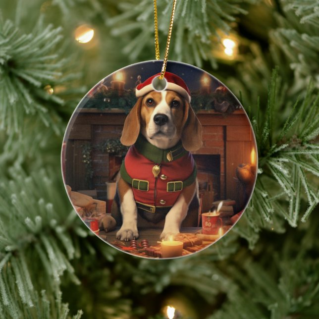 Beagle jul, present till Beagle polishälska Julgransprydnad Keramik (Träd)