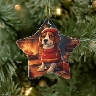Beagle jul, present till Beagle polishundälskare Julgransprydnad Keramik