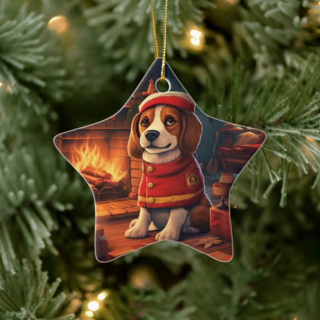Beagle jul, present till Beagle polishundälskare Julgransprydnad Keramik (Träd)