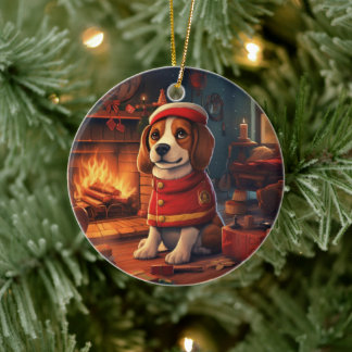Beagle jul, present till Beagle polishundälskare Julgransprydnad Keramik
