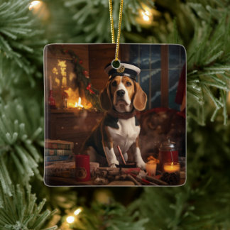 Beagle jul, present till Beagle polishundälskare Julgransprydnad Keramik