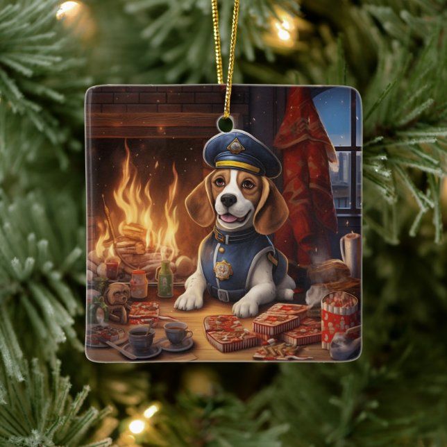 Beagle jul, present till Beagle polishundälskare Julgransprydnad Keramik (Träd)