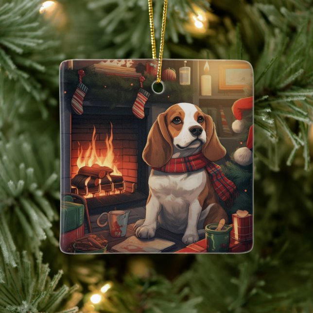 Beagle jul, present till Beagle polishundälskare Julgransprydnad Keramik (Träd)