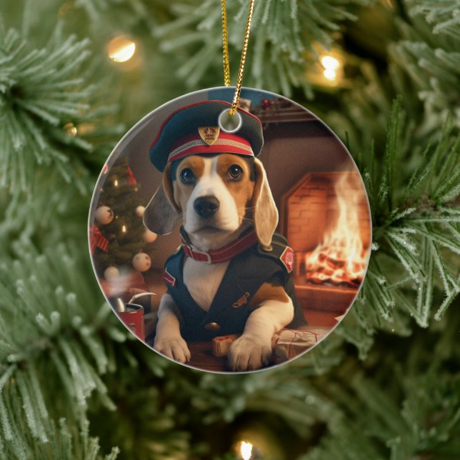 Beagle jul, present till Beagle polishundälskare Julgransprydnad Keramik (Träd)
