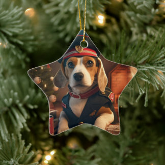 Beagle jul, present till Beagle-polisiär Julgransprydnad Keramik
