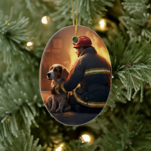 Beagle jul, present till hundbrandman älskare julgransprydnad keramik