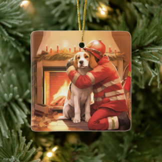 Beagle jul, present till hundbrandman älskare julgransprydnad keramik