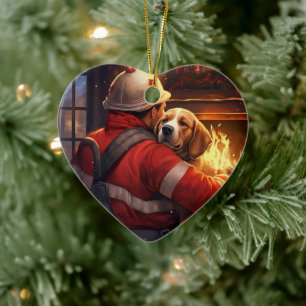 Beagle jul, present till hundbrandman älskare julgransprydnad keramik