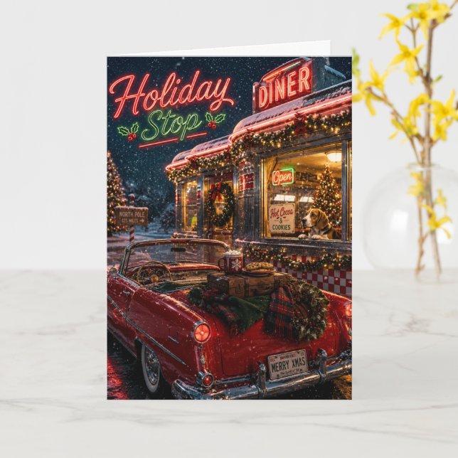 Beagle jul road trip firande stopp Retro Kort (Gul blomma)