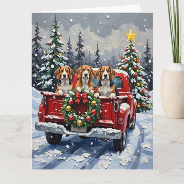 Beagle jul röd lastbil högtid kort (Framsida)