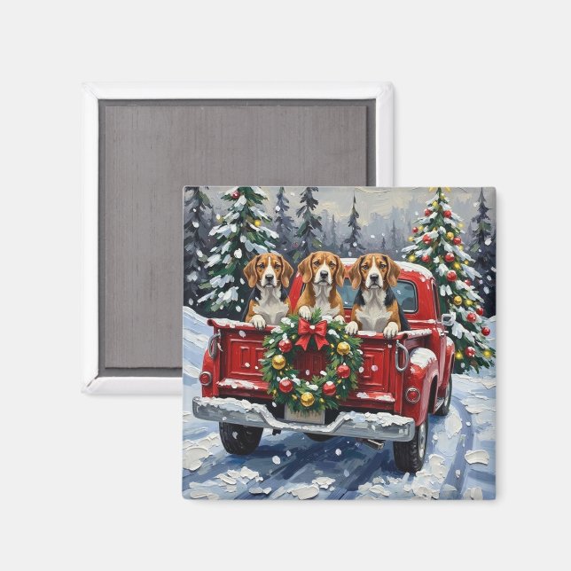 Beagle jul röd lastbil högtid magnet (Front/Back)