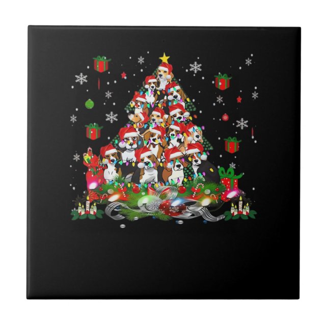 Beagle jul roliga Tees Beagle Xmas träd Hund E Kakelplatta (Framsidan)