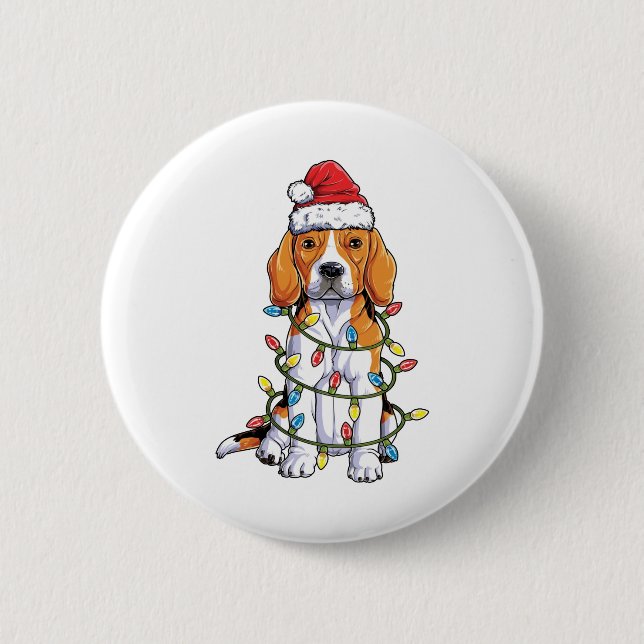 Beagle jul-skeppet Santa Hat Julafton träd Ljus Knapp (Framsida)