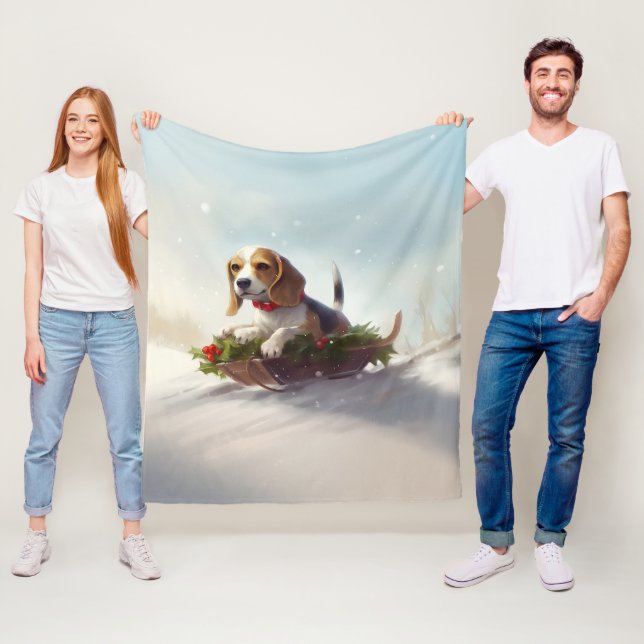 Beagle jul snö vinter fleecefilt (På plats)