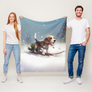 Beagle jul snö vinter fleecefilt