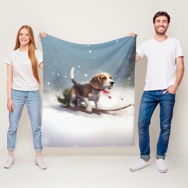 Beagle jul snö vinter fleecefilt (På plats)