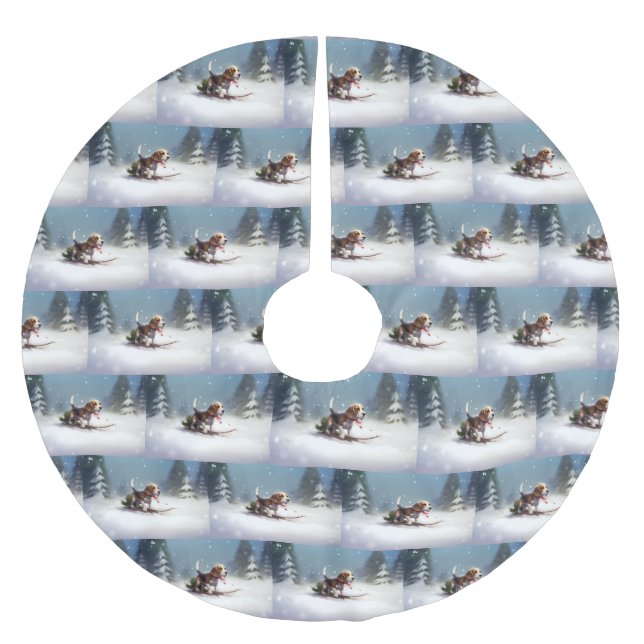 Beagle jul snö vinter julgransmatta borstad polyester (Framsidan)